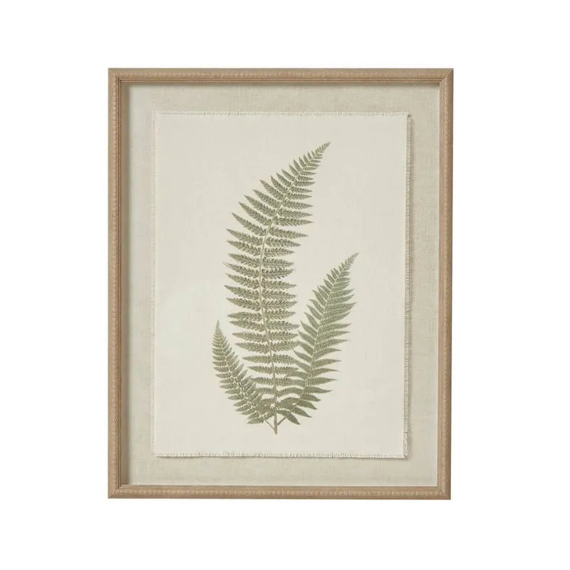 Sostter Framed Fern Art with Champagne Beaded Frame in Soft White - Soft White