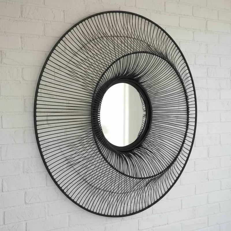 Sostter Unisex Sleek Black Round Wire Frame Mirror Medium Black female