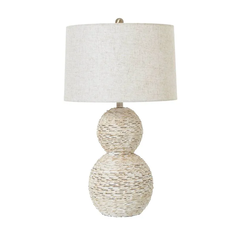 Sostter White Wicker Table Lamp with Linen Shade in Soft White Soft White