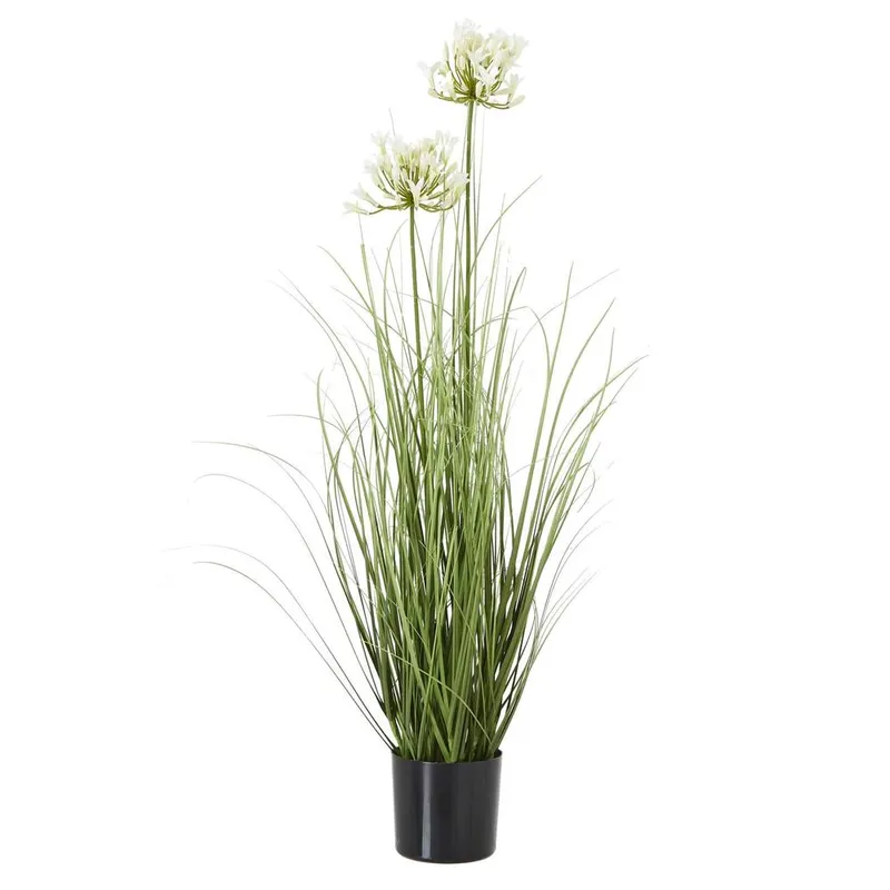 Sostter White Agapanthus Faux Plant in Decorative Pot in Black Black