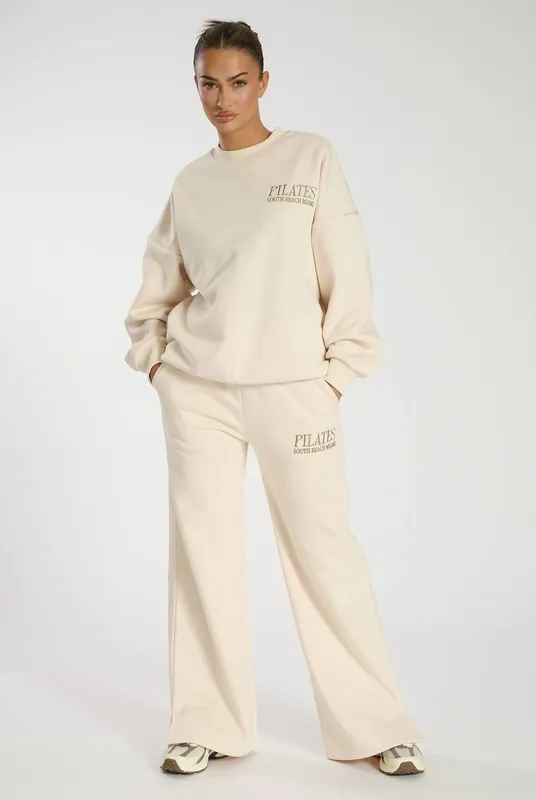 South Beach Women's Cream Aspen Wide Leg Joggers Size: XL Cream XL