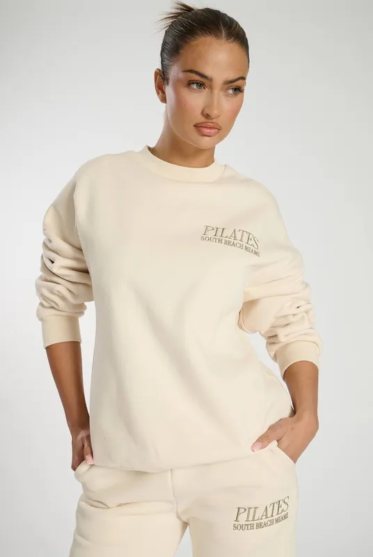 South Beach Women's Cream Pilates Crew Neck Sweater Size: Medium Cream M female