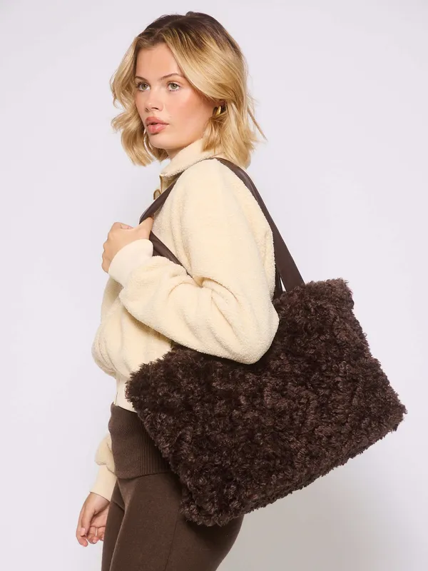 South Beach Women's Faux Fur Tote Bag in Brown Brown