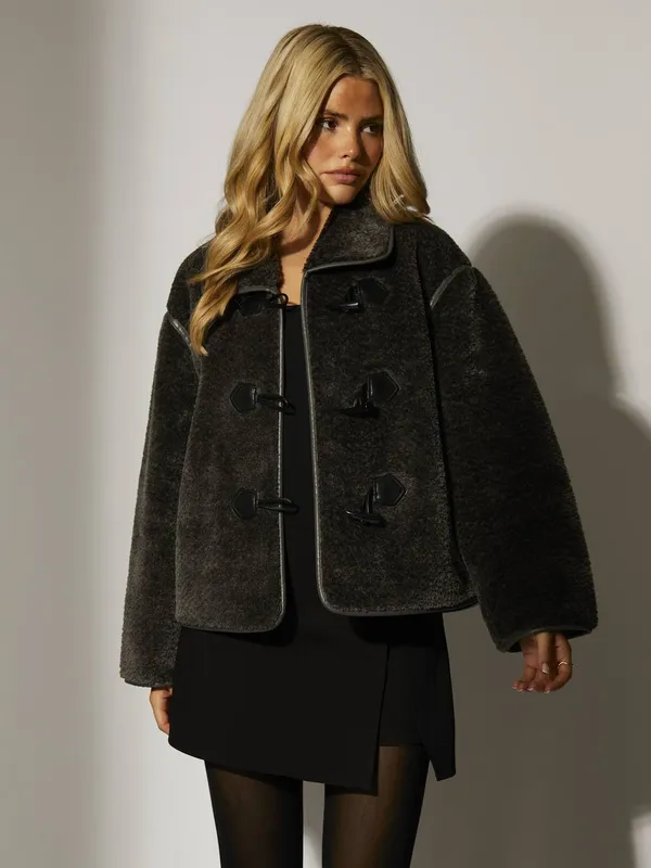 South Beach Women's Faux Sheepskin Jacket in Grey Size: Small Grey S