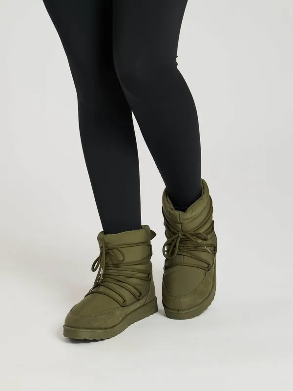 South Beach Women's Lace UP Mini Boot in Khaki Size: 4 Khaki 4 female