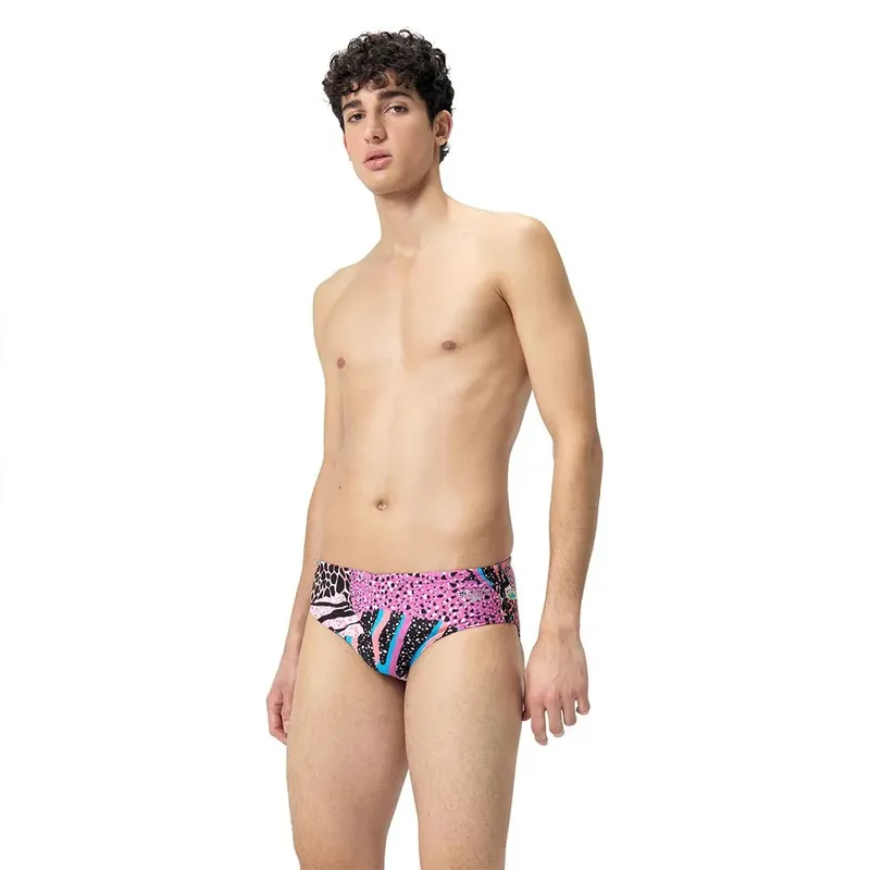 Speedo 8cm Allover Swimming Brief Black / Matcha Green / Siren Red UK 30 Men