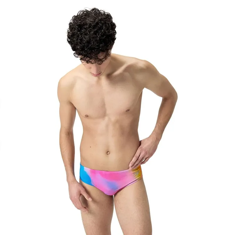 Speedo 8cm Allover Swimming Brief Kiki Pink / Lemon Drizzle / Picton Blue UK 30 Men