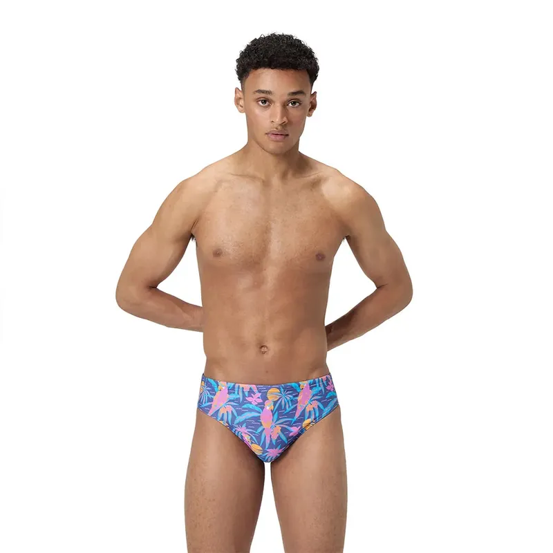 Speedo Allover Digital 8cm Swimming Brief Parrot Party / Hapuna Blue UK 28 Men