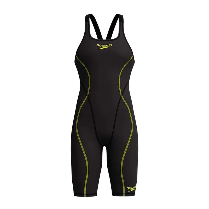 Speedo Fastskin Hyperspark Solid Openback Kneeskin Swimsuit Black UK 24 Women