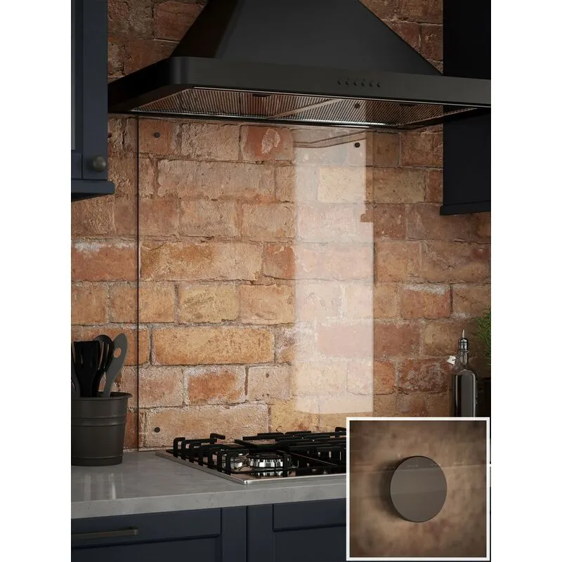 Clear Glass Kitchen Splashback (Gunmetal Caps) 600mm x 750mm