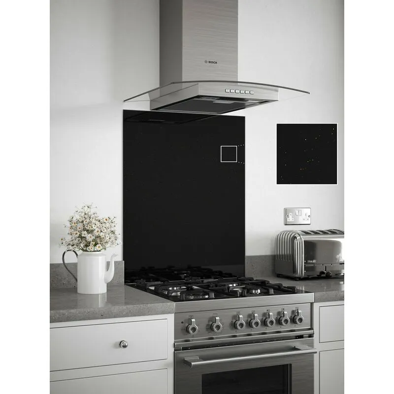 Splashback Black Sparkle Glass Kitchen Backsplash 600mm x 750mm x 6mm