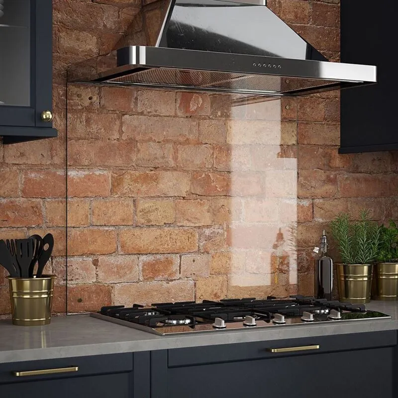 Splashback Clear Glass Kitchen Backsplash Brushed Brass Cap 900x750mm