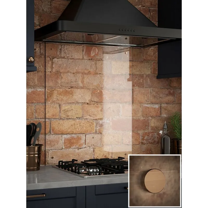 Splashback Clear Glass Kitchen Backsplash Copper Cap 600mm x 750mm