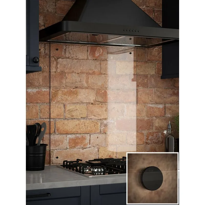 Splashback Clear Glass Kitchen Backsplash Matt Black Cap 600x750mm