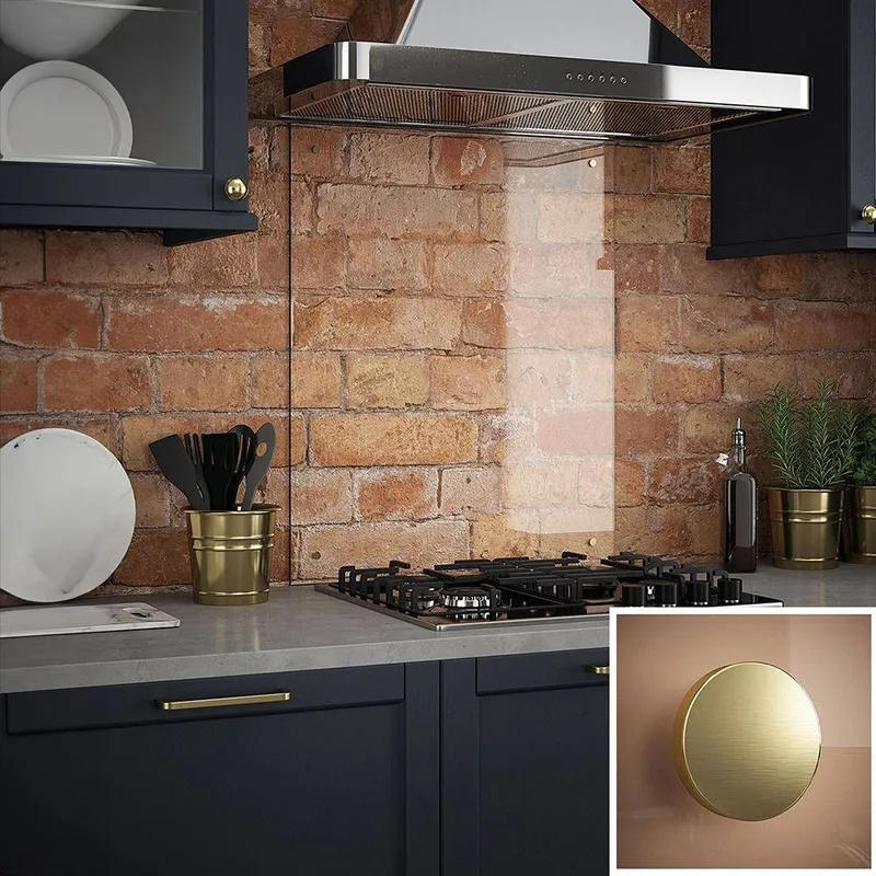 Splashback Crystal Clear Brushed Brass Cap Glass Kitchen s 600 x 750mm Clear
