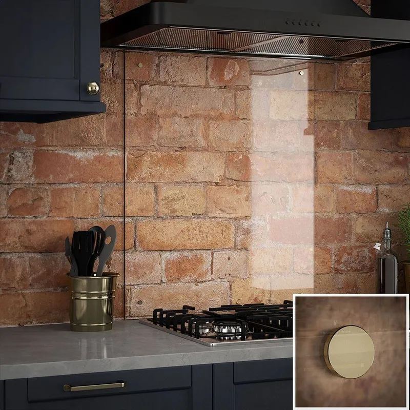 Splashback Crystal Clear Indoor Brass Cap Glass Kitchen 600mm x 750mm Clear