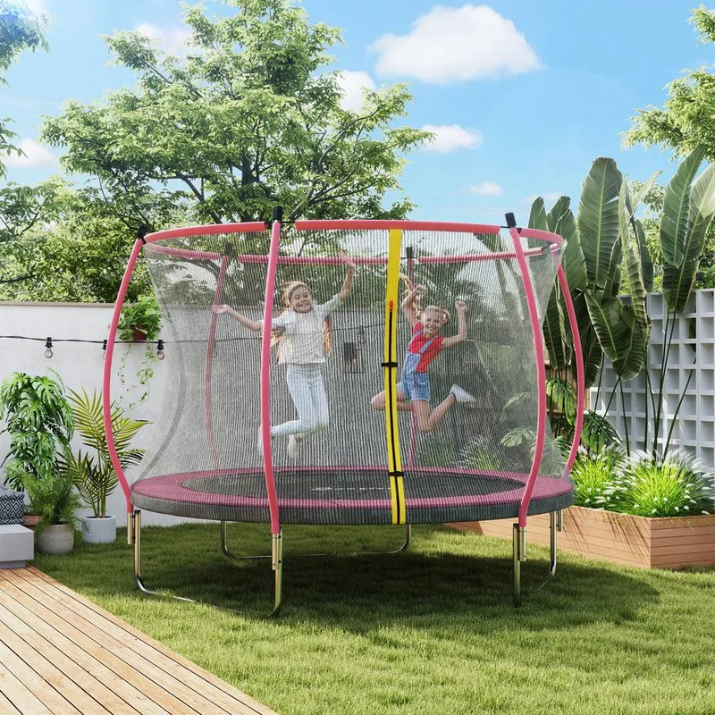 Sportnow 10ft Trampoline with Enclosure Net & Spring Cover, Pink Pink 10ft