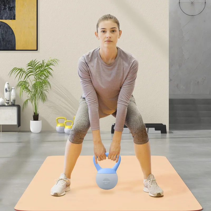 Sportnow 4KG Kettlebell w/ Soft Body, Non-Slip Handle, Light Blue & Grey Light Blue 4kg