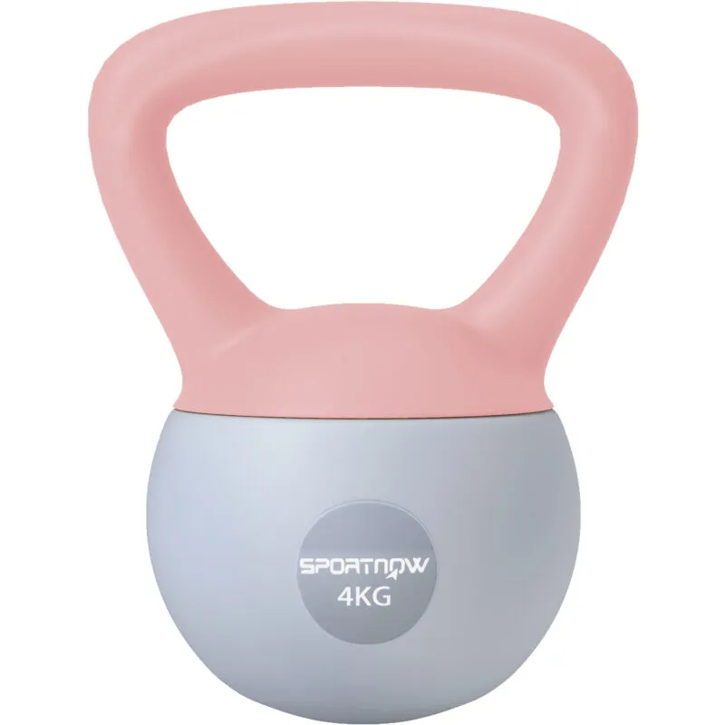 Sportnow - 4KG Kettlebell with Soft Body and Non-Slip Handle, Pink and Grey