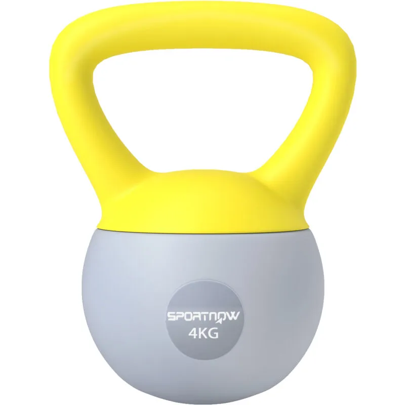 Sportnow 4KG Kettlebell with Soft Body and Non-Slip Handle, Yellow and Grey