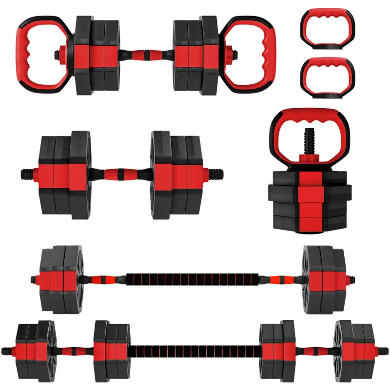 Sportnow 6-in-1 Adjustable Weight Dumbbells Set, 20kg Free Weights Set, Red
