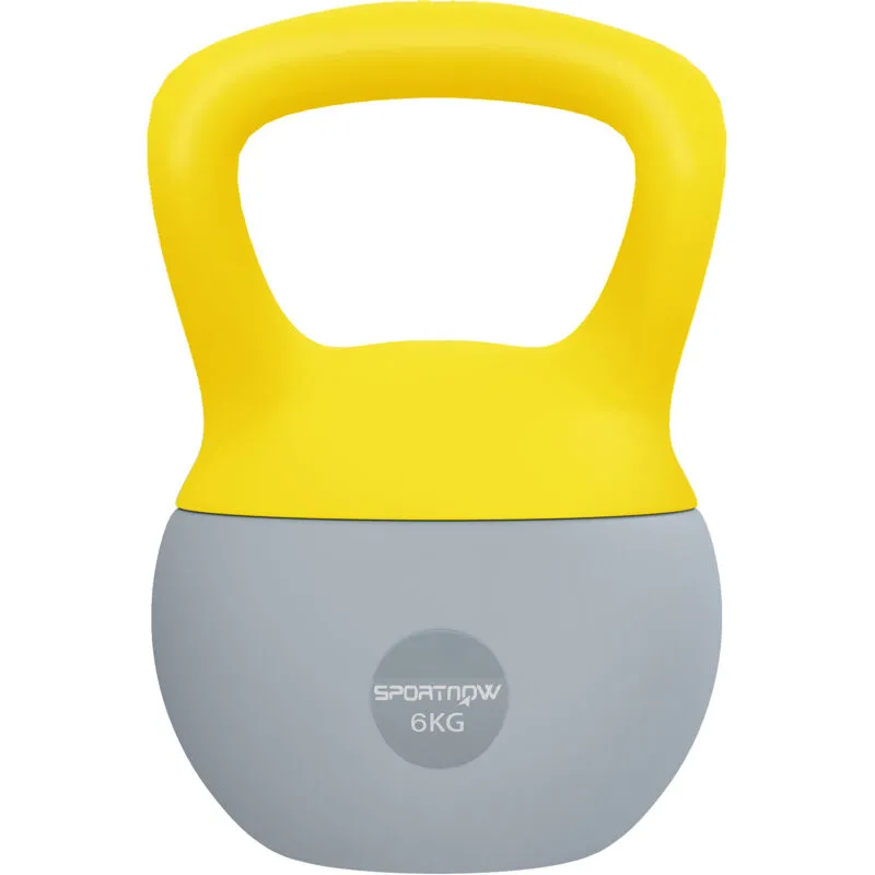 Sportnow - 6KG Kettlebell with Soft Body and Non-Slip Handle, Yellow and Grey