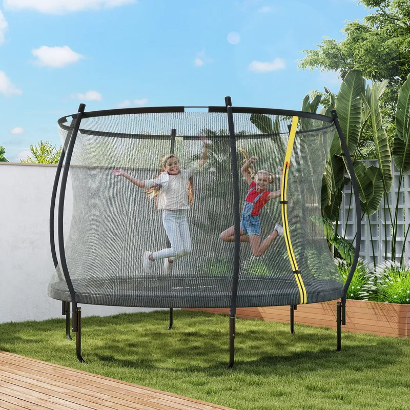 Sportnow 8ft Trampoline with Enclosure Net, Spring Cover, Black Black