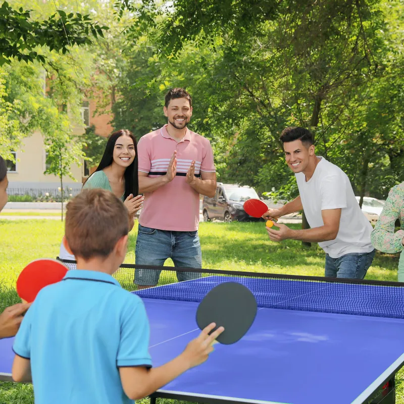 Sportnow - 9FT Foldable Table Tennis Table with Cover, Net, Paddles, Balls - Blue