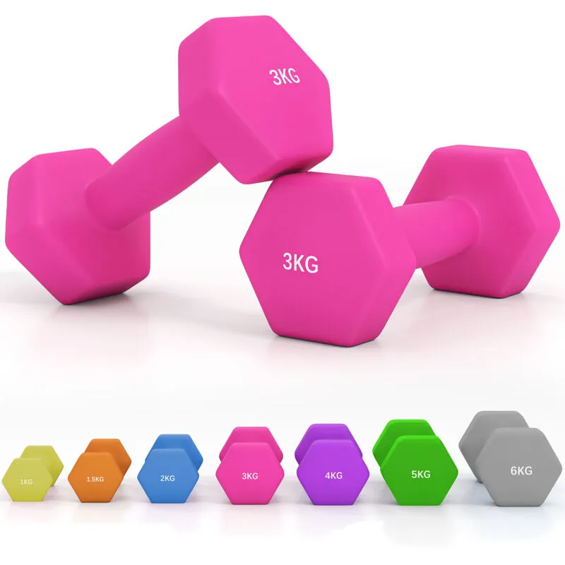 Sportnow - Hexagonal Dumbbells Weights Pair 2 x 3kg-Pink