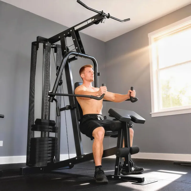 Sportnow Multi Gym with Adjustable Seat & Back, 45kg Weight Stack in Black Black