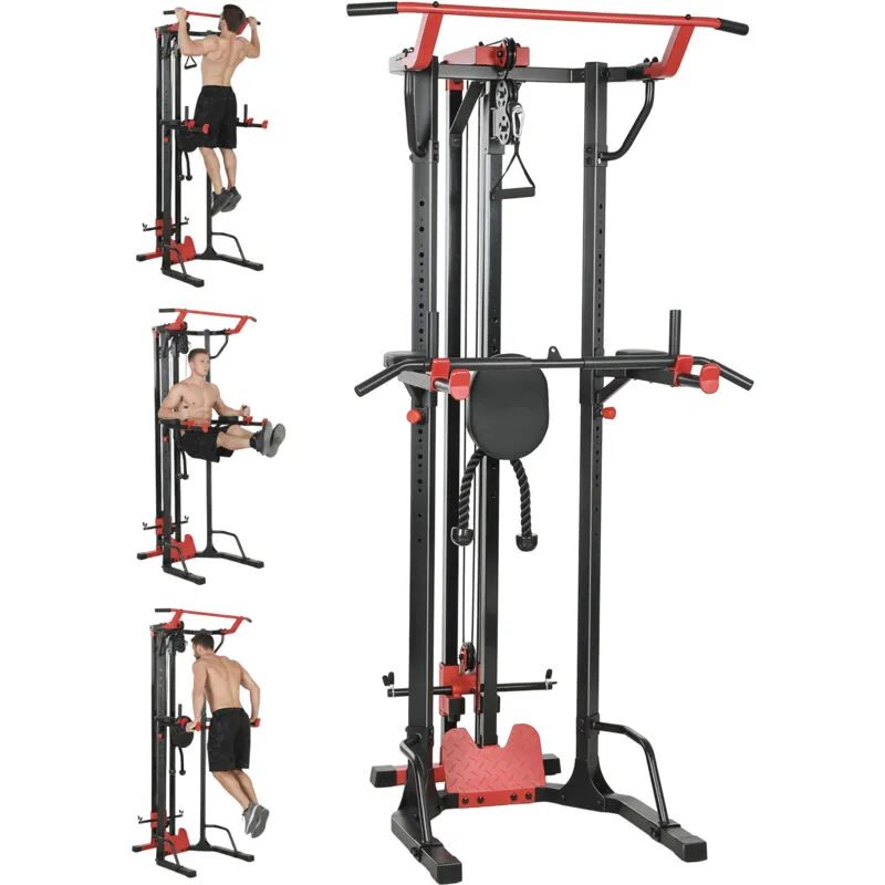 Sportnow Power Tower with Lat Pull Down Machine, Pull Up Bar, Dip Station
