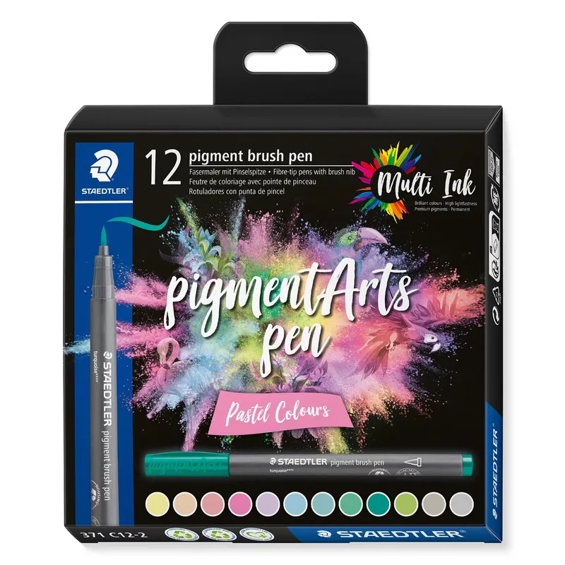 Staedtler : Pigment Arts : Brush Pen : 12 Assorted Colours : Pastel