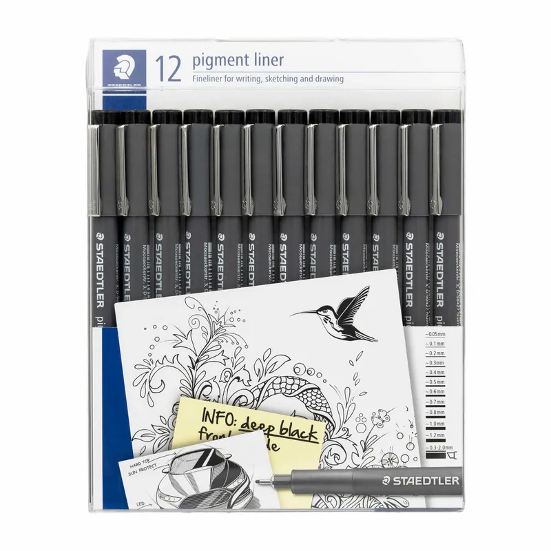 Staedtler Pigment Liner - Set of 12 - Black Ink