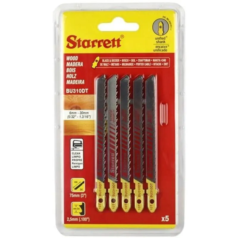 Starrett SA325 BU310DT-5 Wood Cutting Jigsaw Blades Pack of 5