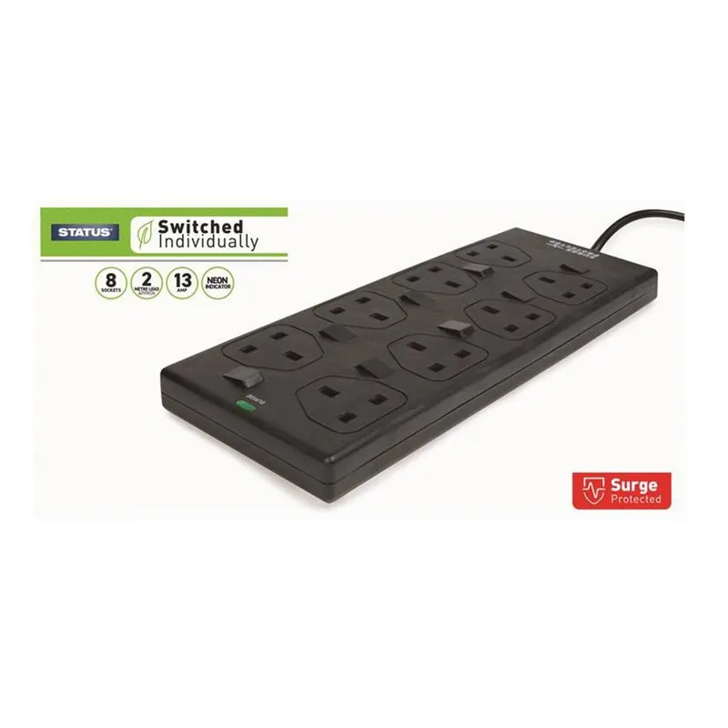 Status 8-Gang Individually Switched Extension Lead 240V 2M Black