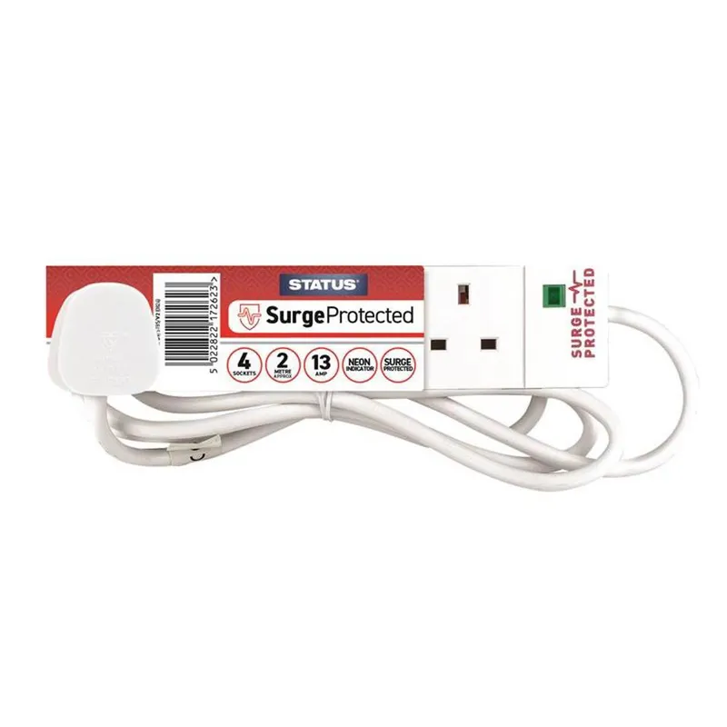 Status Surge Protected Extension Lead 240V 4-Gang 13A White 2M White