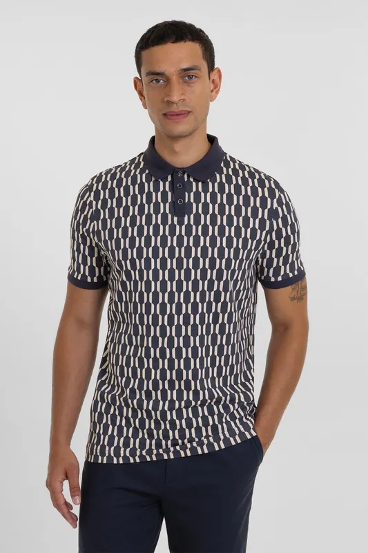 Steel & Jelly Cudham Mens Geometric Print Polo Shirt