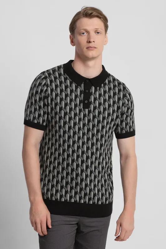 Steel & Jelly Mens Geometric Jacquard Short Sleeve Polo Shirt