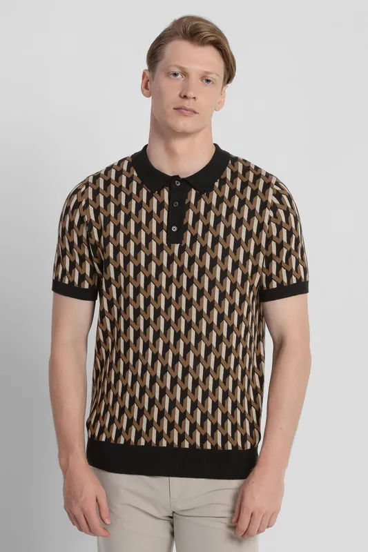 Steel & Jelly Mens Geometric Jacquard Short Sleeve Polo Shirt