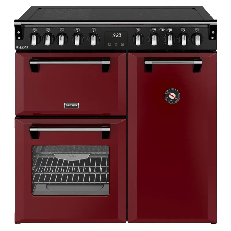 Stoves Richmond DX 90Ei 90cm wide Electric Range Cooker with Induction Hob - Garnet Red - A Rated, Red