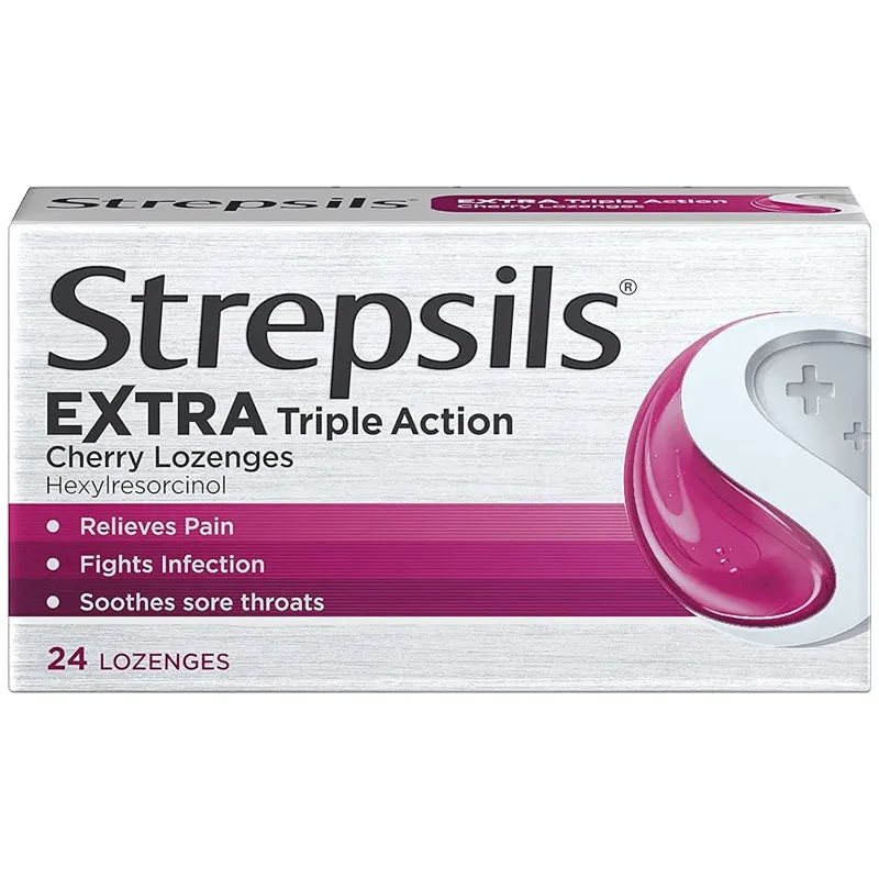 Strepsils Extra Triple Action Cherry Lozenges Pack of 24