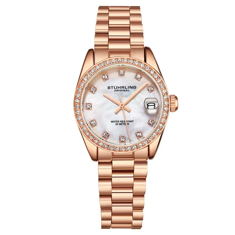 STÜHrling Original Women's Lineage Quartz 31mm Watch With Crystal Markers in Copper - Copper - Size: One Size