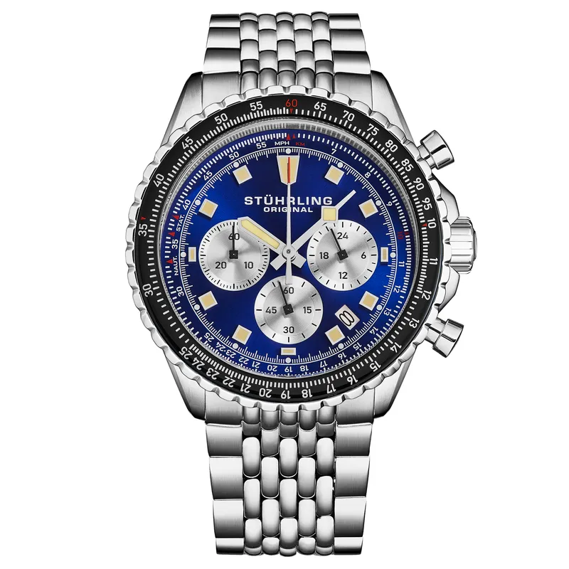 Stührling Mens Japanese Chronograph Raceway 1010 44mm Quartz Watch - Blue - One Size