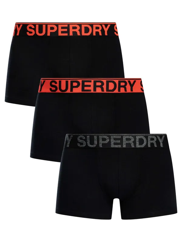 Superdry 3 Pack Trunks - Black/Orange