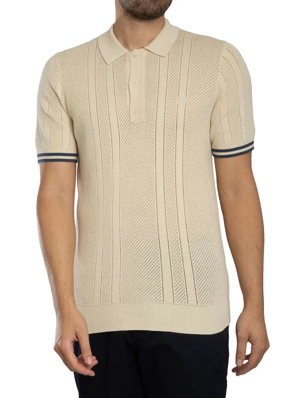 Superdry Knitted Texture Polo Shirt - Oatmeal Beige