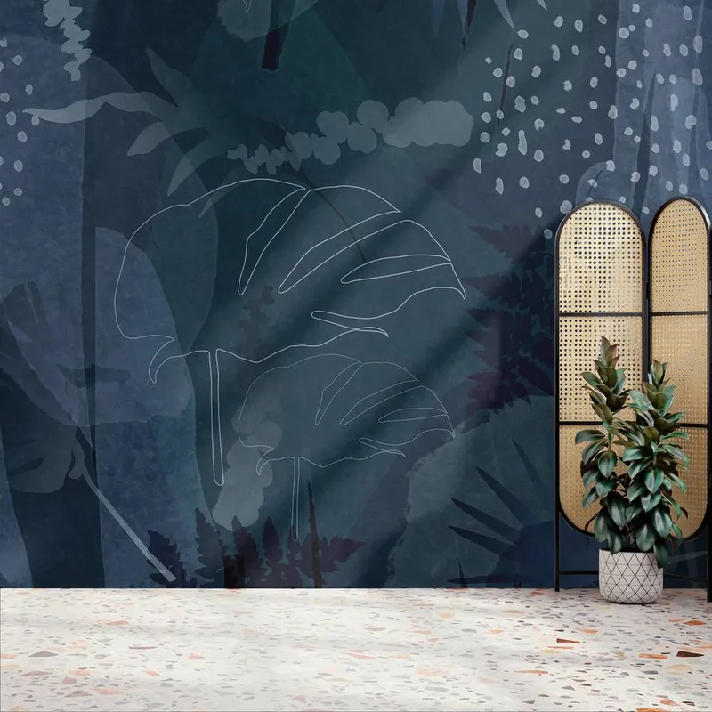 Superfresco Easy Unisex Abstract Leaf Navy Print To Order 3m x 2.8m Mural Navy female
