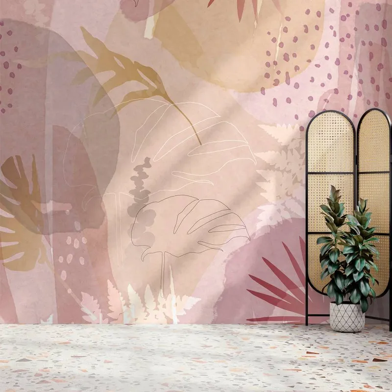 Superfresco Easy Abstract Leaf Pink Print To Order 3m x 2.8m Mural Pink