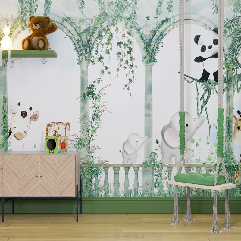 Superfresco Easy Animal Arch Green Print To Order 3m x 2.8m Mural Green