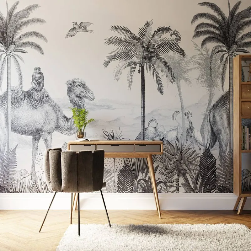Superfresco Easy Animal Kingdom Mono Print To Order 3m x 2.8m Mural in White - White