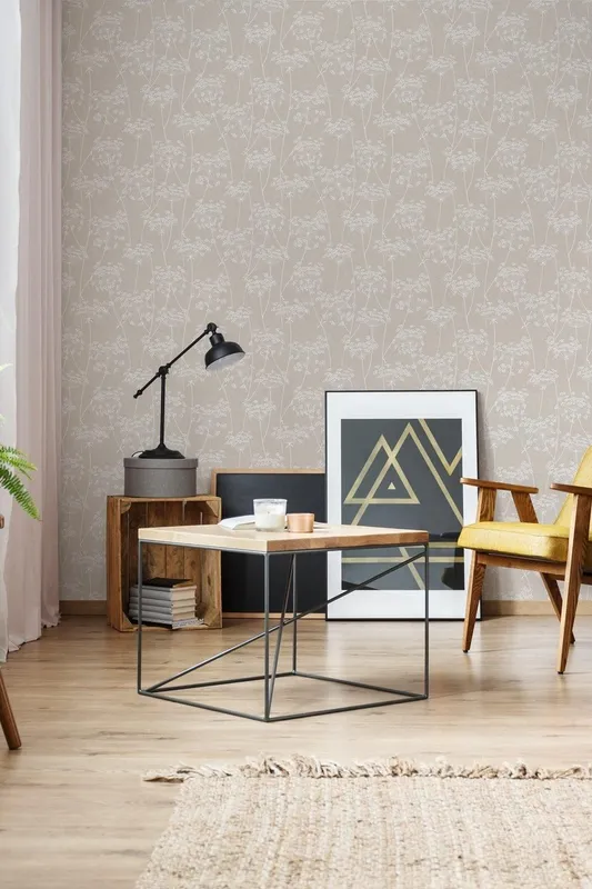 Superfresco Easy Unisex Aura Sprig Motif Wallpaper in Light Beige Light Beige One Size female